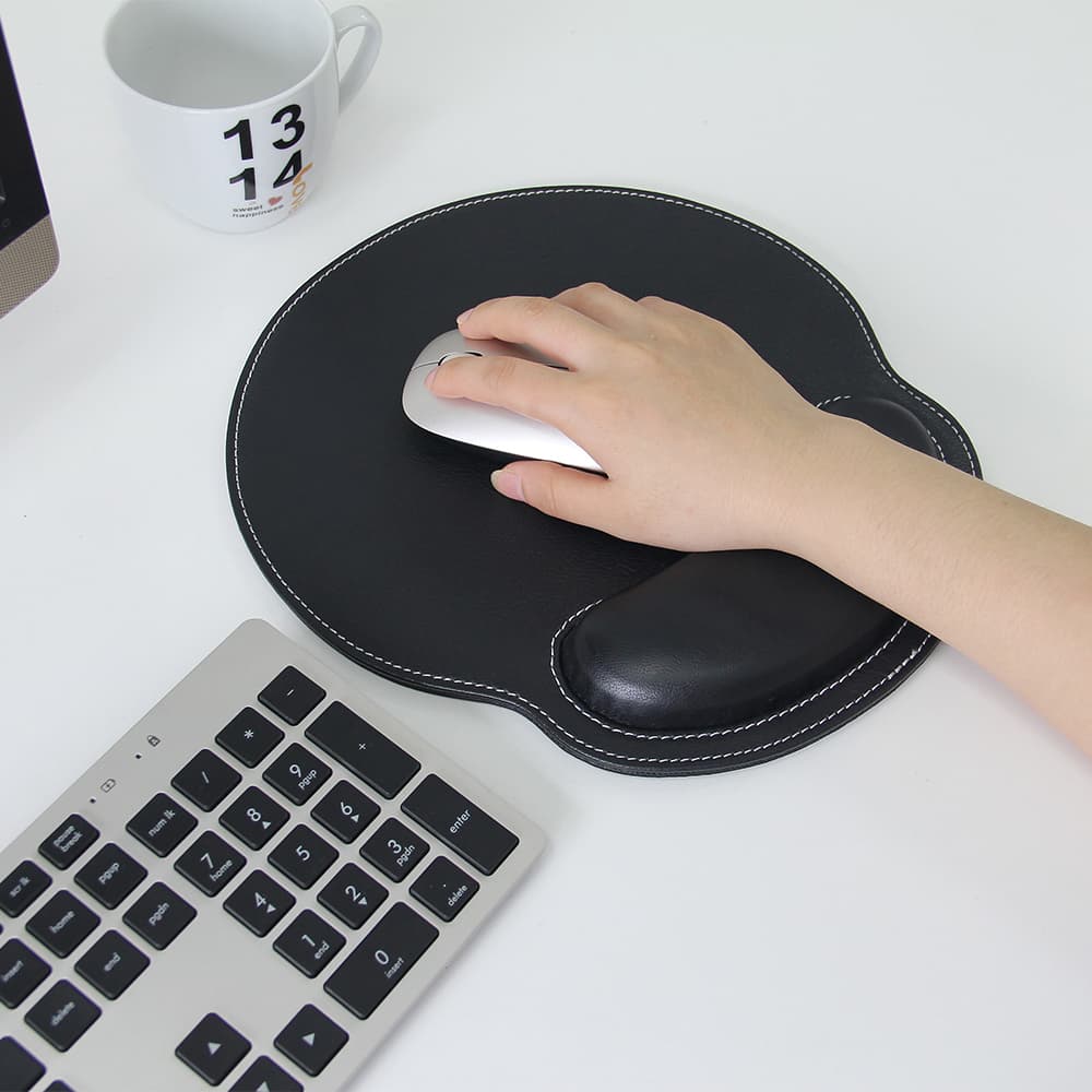 Tapis de souris avec repose-poignet (cuir, noir)
