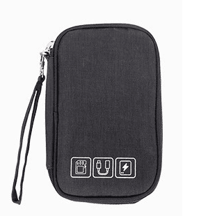 Pochette zippée pour câbles et accessoires (polyester, noir, format compact)